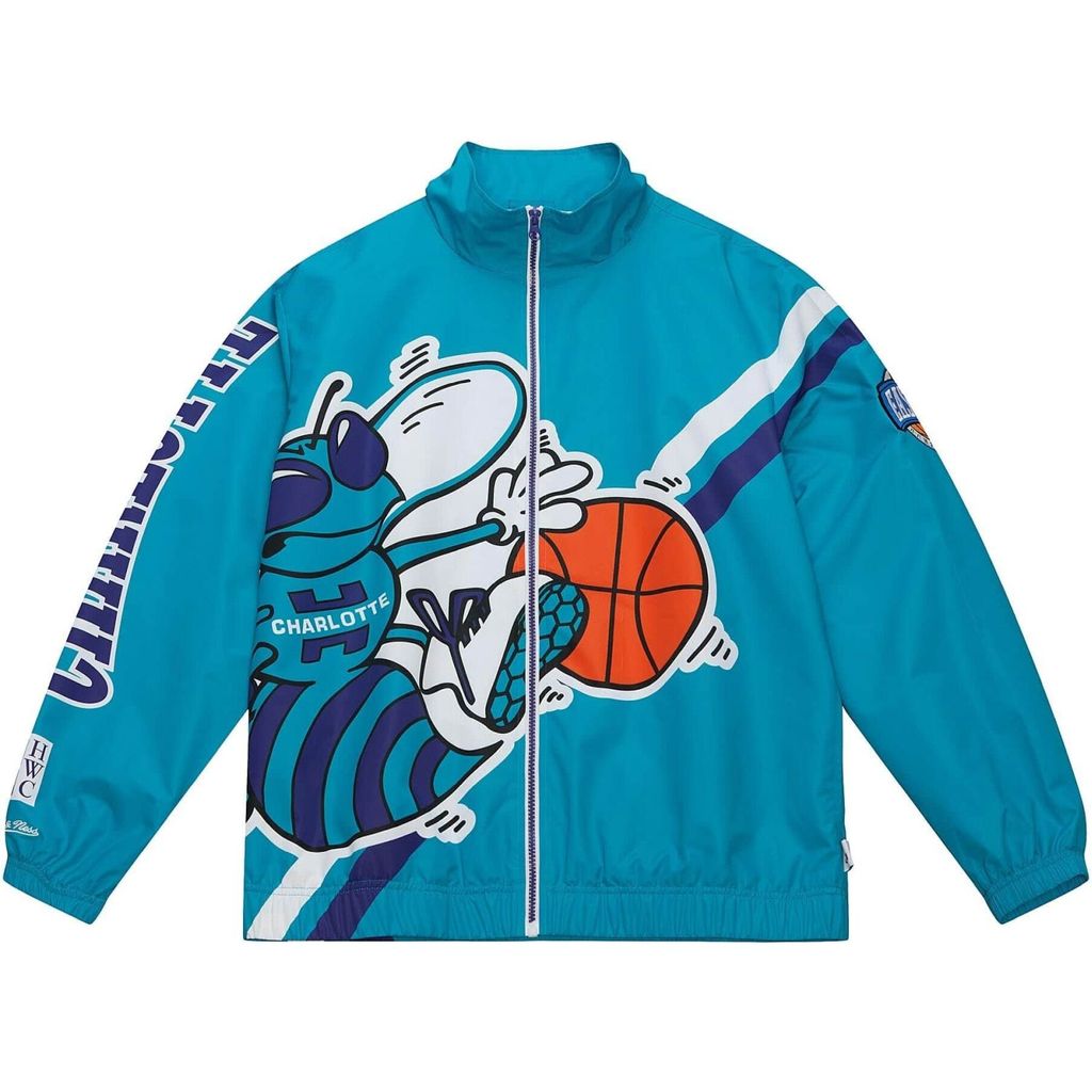 Charlotte Hornets NBA Mitchell & Ness Exploded Logo Warm Up Jacke Blau-L