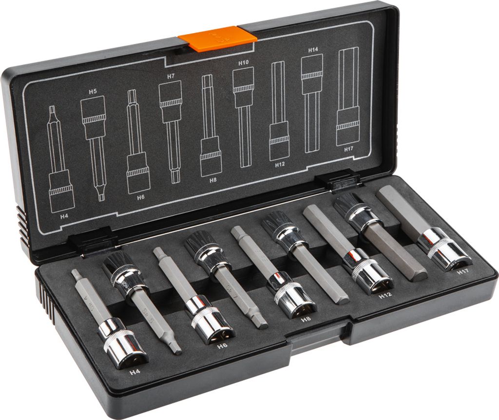 Sechskant-Bits auf Stecknuss 100 mm, 9er-Set