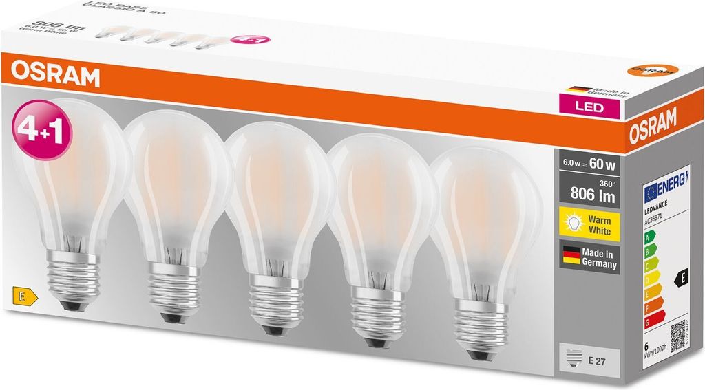 Osram LED Leuchtmittel Classic A 60 E27 6W 5er Pack Produktbild 