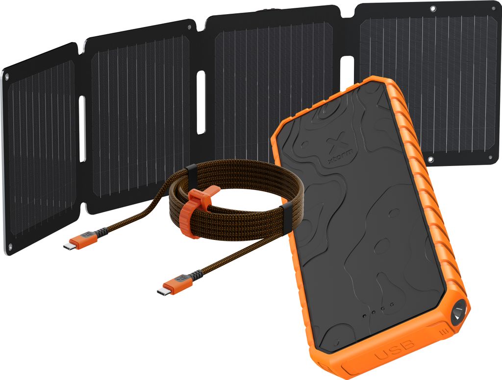 Xtorm SolarBooster 28W Panel + Rugged 35W Powerbank 20.000 mAh + Xtreme USB-C zu USB-C PD Kabel - 1,5 Meter - Orange