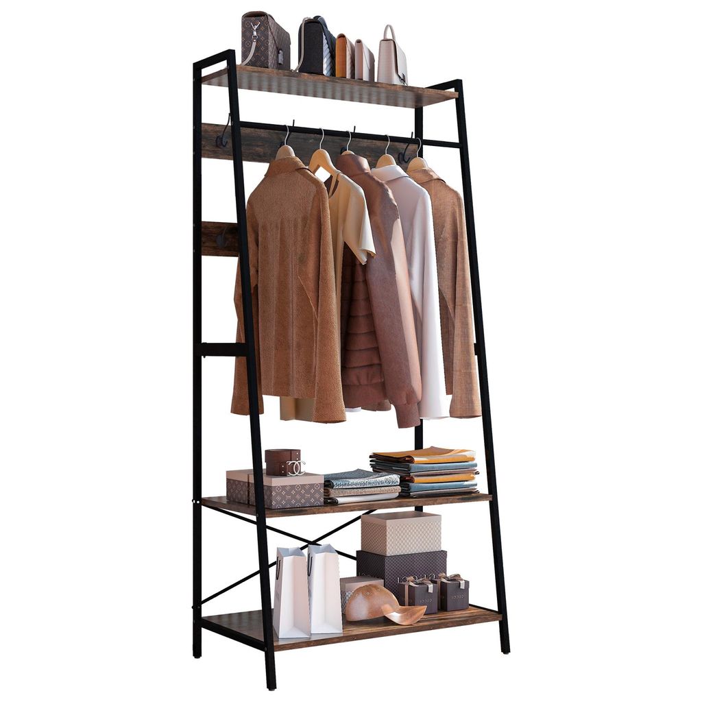 FATIVO Garderobenständer mit Kleiderstange, Offener Kleiderschrank im Industrial Design, 75,5 × 42 × 182 cm, Garderobe für Schlafzimmer & Flur