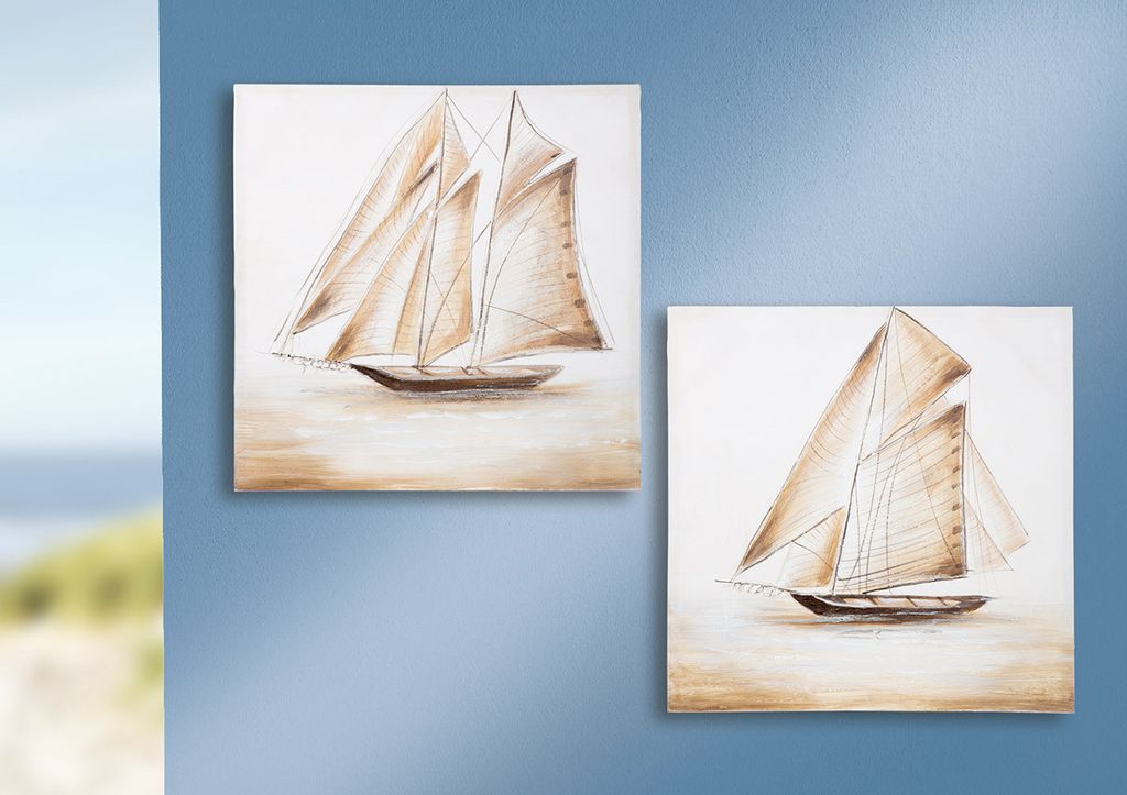 Gilde Bild, quadratisch, "Havanna", Bootmotiv, Leinwand, creme, , , L. 3 cm, B. 60 cm, H. 60 cm 2 Stück wie abgebildet 38402