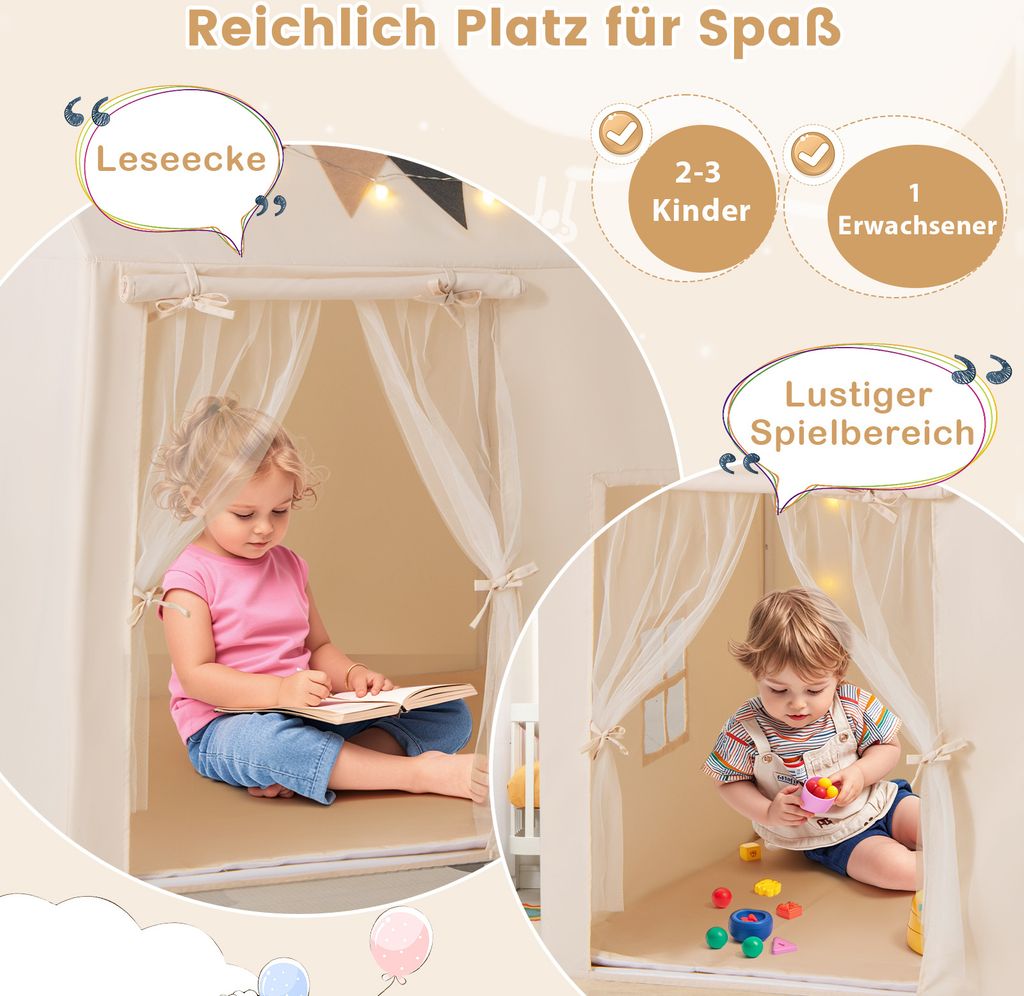 Tente de jeu enfant château intérieur de princesse / prince cadre en bois
