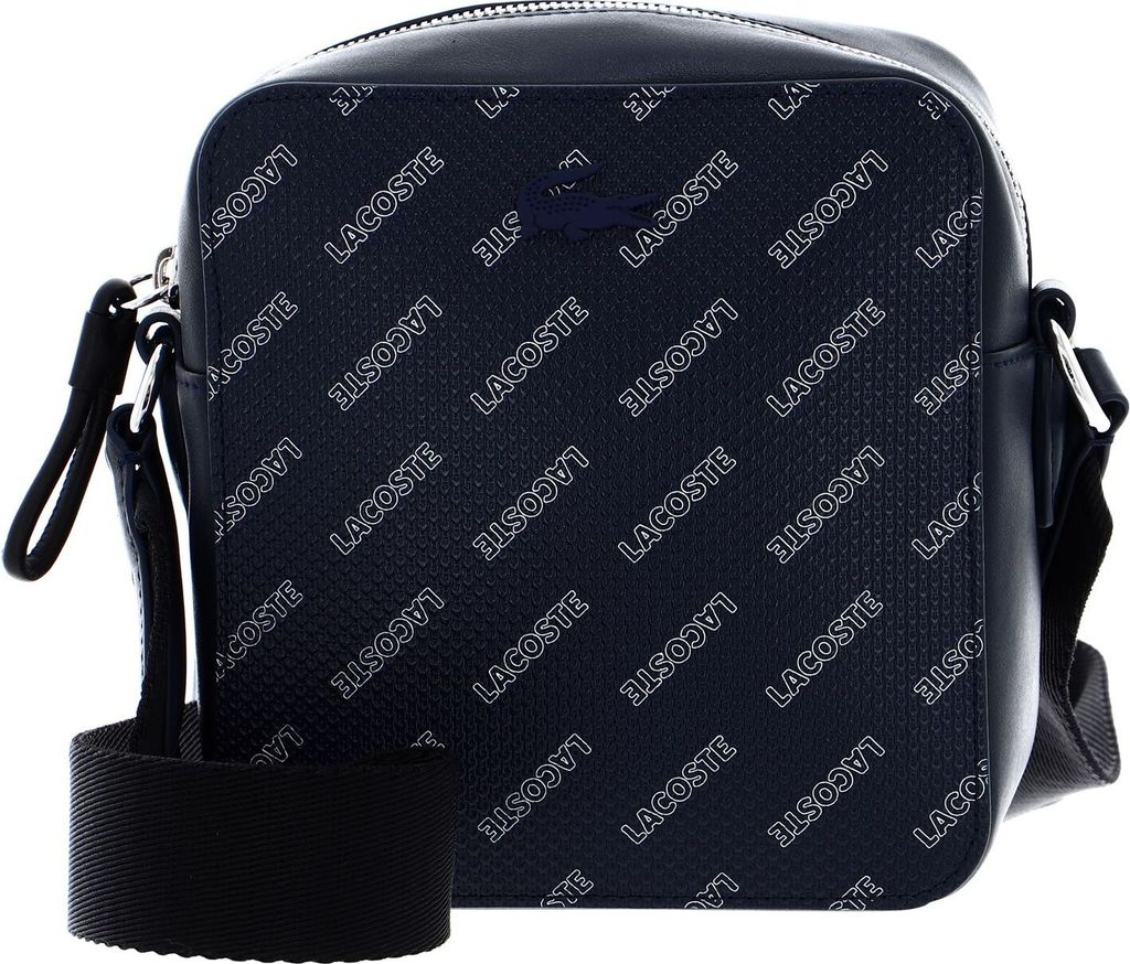 LACOSTE Leder Umhängetasche Schultertasche Chantaco Seasonal Square Crossover Bag Eclipse Blanc Noir blau