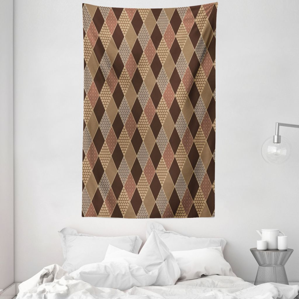 ABAKUHAUS Erdfarben Wandteppich und Tagesdecke, Rautenmuster aus Weiches Mikrofaser Stoff Waschbar ohne Verblassen Digitaldruck, 140 x 230 cm, Brau...