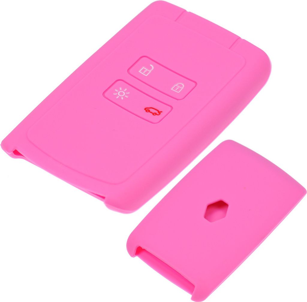 Auto Schlüssel Hülle Silikon Schutz Cover Rosa kompatibel mit Renault Megane Kadjar Clio Captur 4 Tasten KEYLESS SMARTKEY