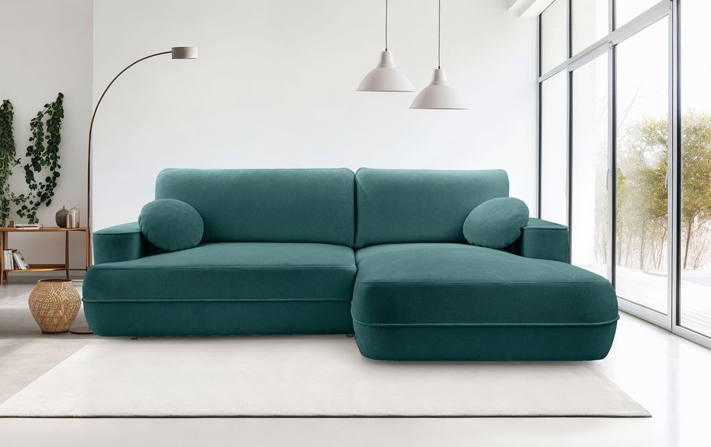 DomoHome Ecksofa FUEGO 260x168 cm Türkis Rechte Seite Mit Schlaffunktion 140x240 cm, Skandinavisches Design, Schlafsofa Mit Bettkasten, Bubble Sto...