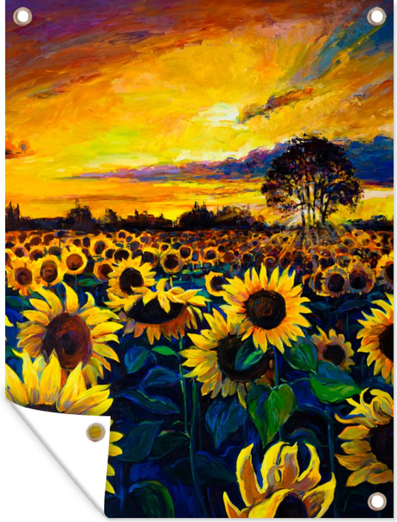MuchoWow 60x80 cm Outdoor-Poster Gartendeko Sichtschutz Garten Poster für den Garten Gemälde - Ölfarbe - Blumen - Sonnenblume