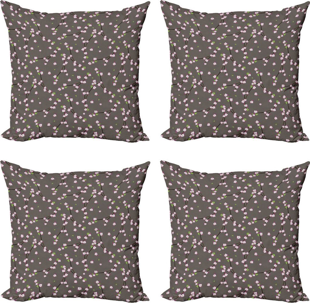 ABAKUHAUS Blumen Kissenbezug Set (4 Stück), Blühende Zweige Zweige, Moderner Doppelseitiger Digitaldruck, 40 cm x 40 cm, Taupe Grau Multicolor