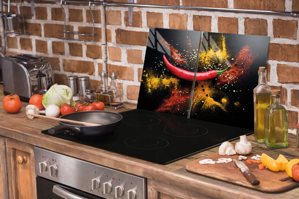 Copri Fornelli 75x52 in Vetro Temperato Peperoncino - Set 2 Pezzi - 8