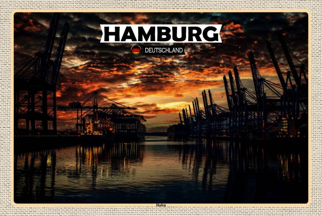 vianmo Holzschild 12x18 cm Hamburg Hafen Sonnneuntergang Bildmotiv Reisemotiv Abenteuer Reisen