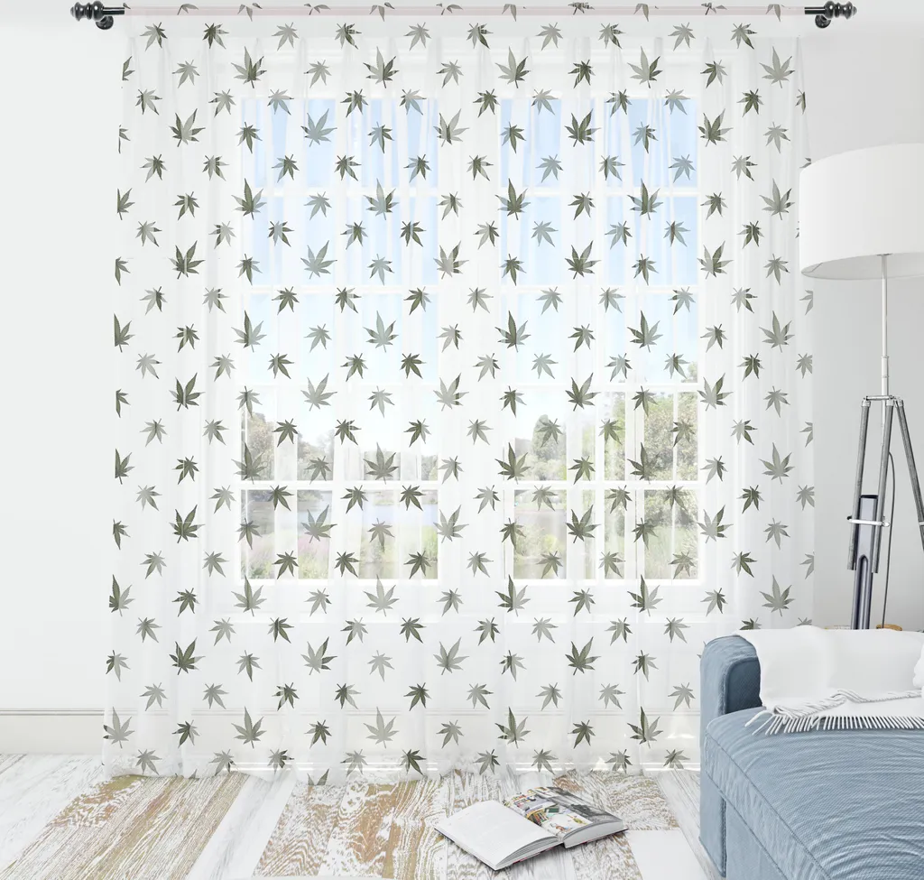 Grande tapisserie feuilles de chanvre satin vert foncé 240 cm x 274 cm