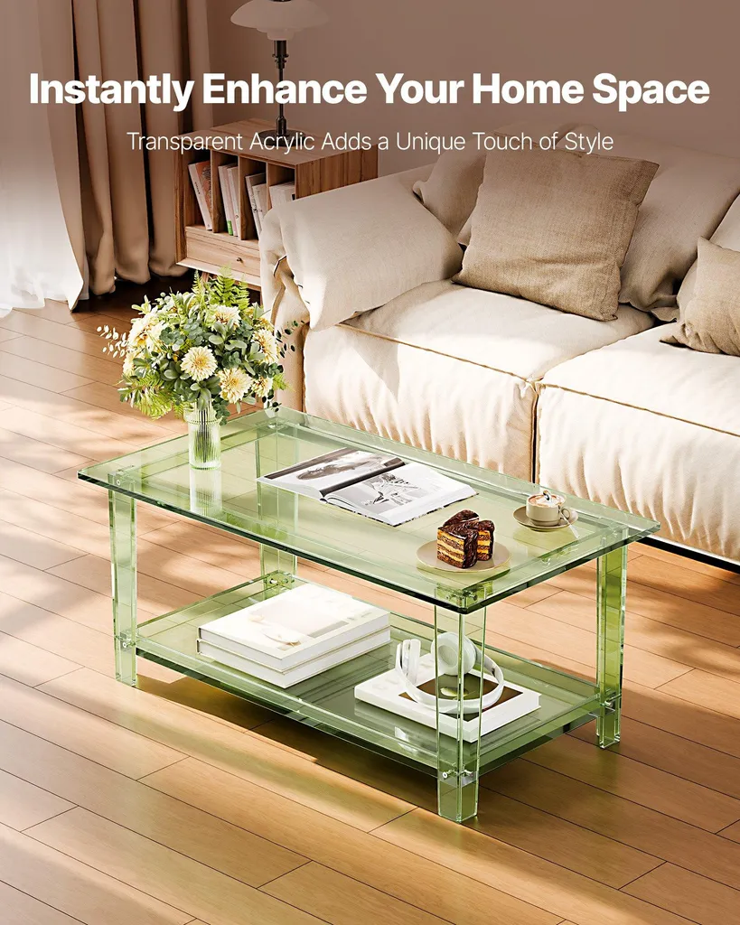 Table basse de salon moderne verte acrylique pour petit espace 80 cm