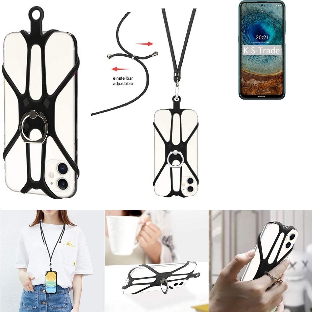 K-S-Trade 3in1 Handykette Handyband Handykordel Halsband Smartphone-Ring Handy-Ring kompatibel mit Nokia X100 Fingerhalterung Handyring Tischständer