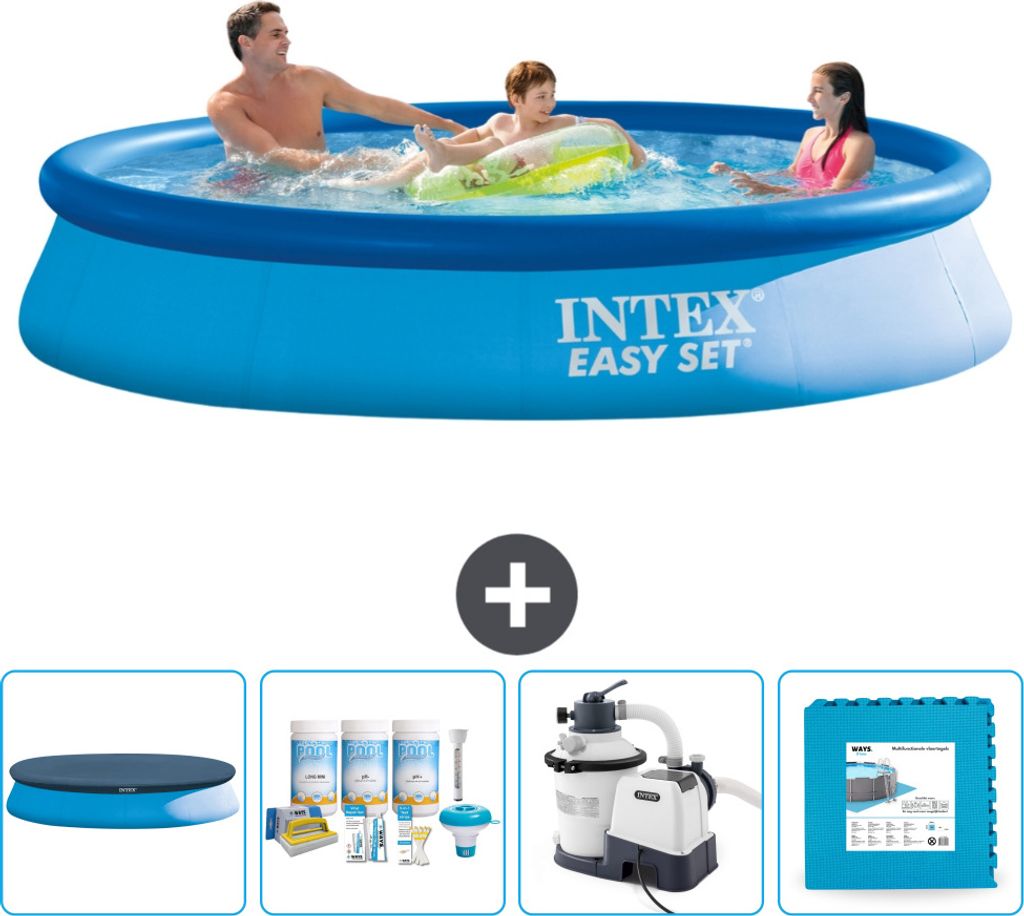 Intex runder aufblasbarer Easy-Set-Pool – 366 x 76 cm – Blau – im Lieferumfang enthalten Abdeckung - Wartungspaket - Filterpumpe für Schwimm...