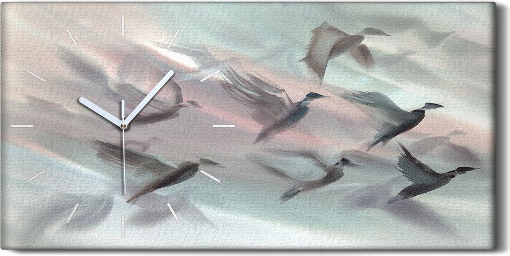 Dekor Leinwand Uhr Wandbilder 60x30 Gemälde Abstrakte Tier Vögel Kunst - weiße Hände