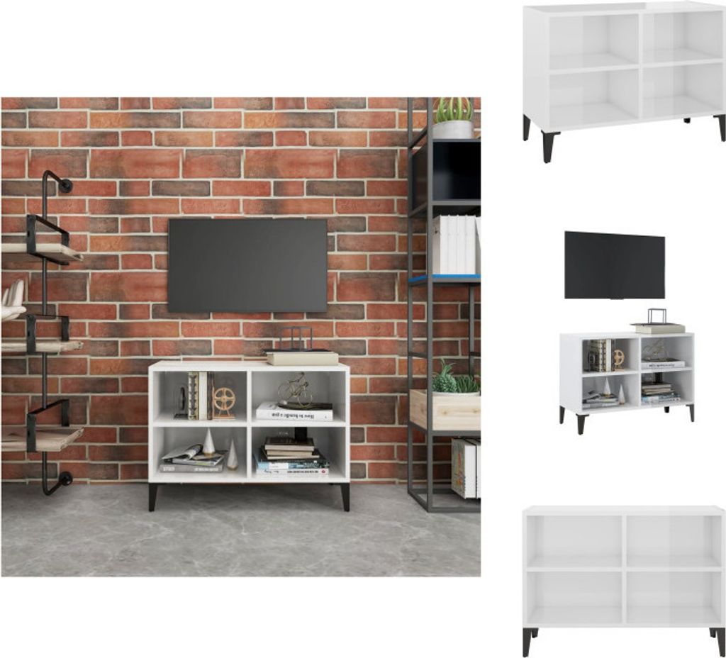 vidaXL TV-Schrank mit Metallbeinen Hochglanz-Weiß 69,5x30x50cm - TV-Möbel
