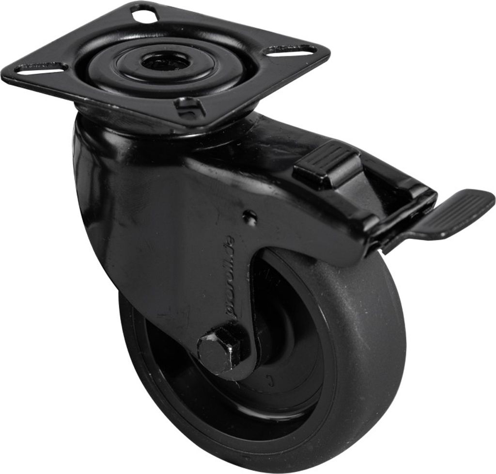 Lenkrolle - Möbelrolle Schwarz mit Bremse 75 mm Gummi mit Platte - Pro Stück