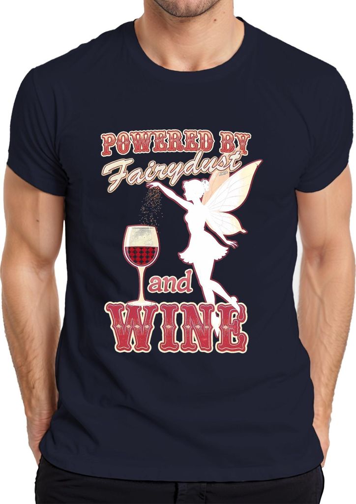 Powered by Fairydust and Wine Wein Glas Fee Karneval Fasching Herren T-Shirt, Navy, XXL