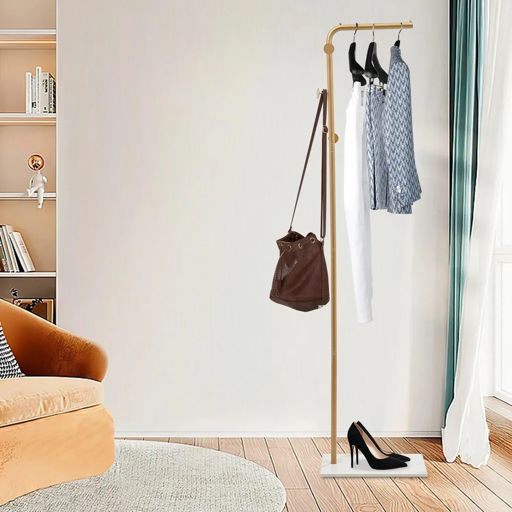 Porte-manteau en L transparent avec socle stable et grande capacité