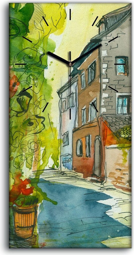 Küchenuhr Bürouhr Leinwand Uhr 30x60 Malerei Abstrakte Gebäude Stadt Blumen - schwarze Hände