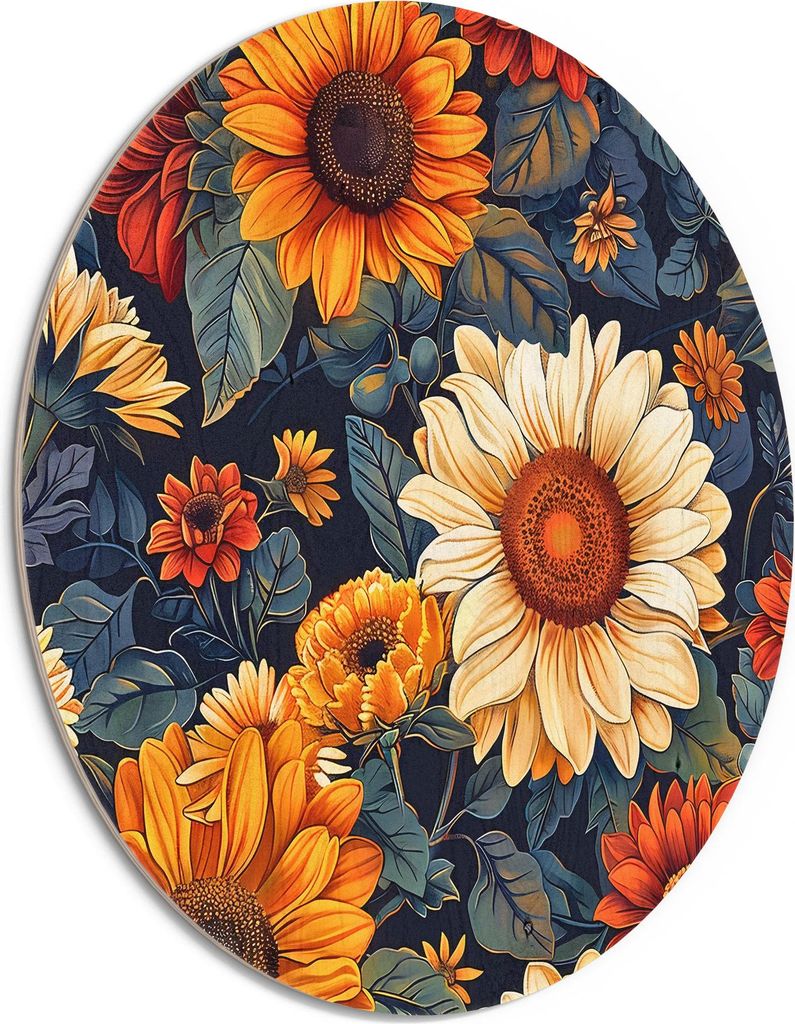 DEQORI Holzbild Ø 50 cm 'Der Blütentanz' Bild auf Holz Wandbild Kunstdruck nachhaltig