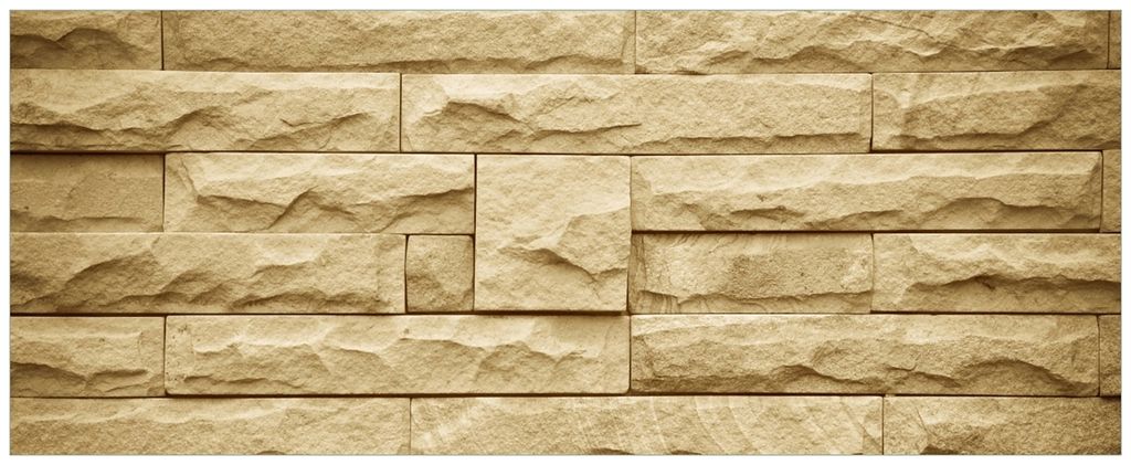 Wallario Wandbild aus Acryl, 200 x 80 cm, freischwebende Optik - Steinwand gelb