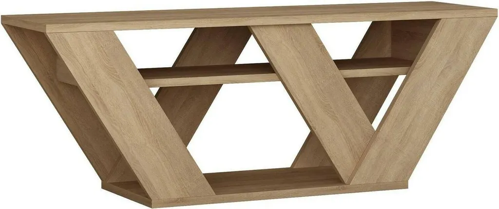 Banc TV en Bois Chêne Brun 110 cm, Petit Meuble de Salon avec Rangement