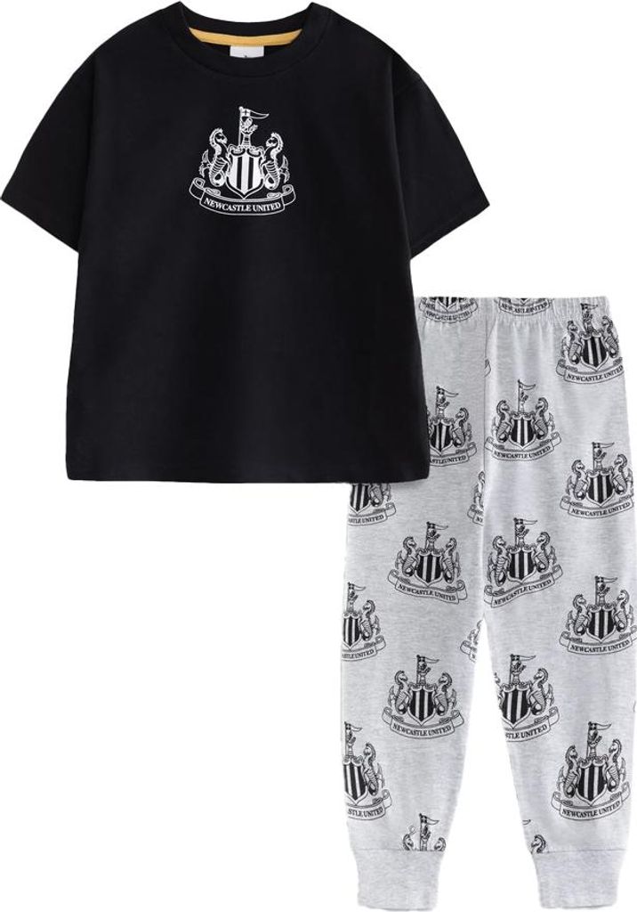Newcastle United FC - Schlafanzug mit langer Hose für Jungen, kurzärmlig NS9397 (92) (Schwarz/Grau)