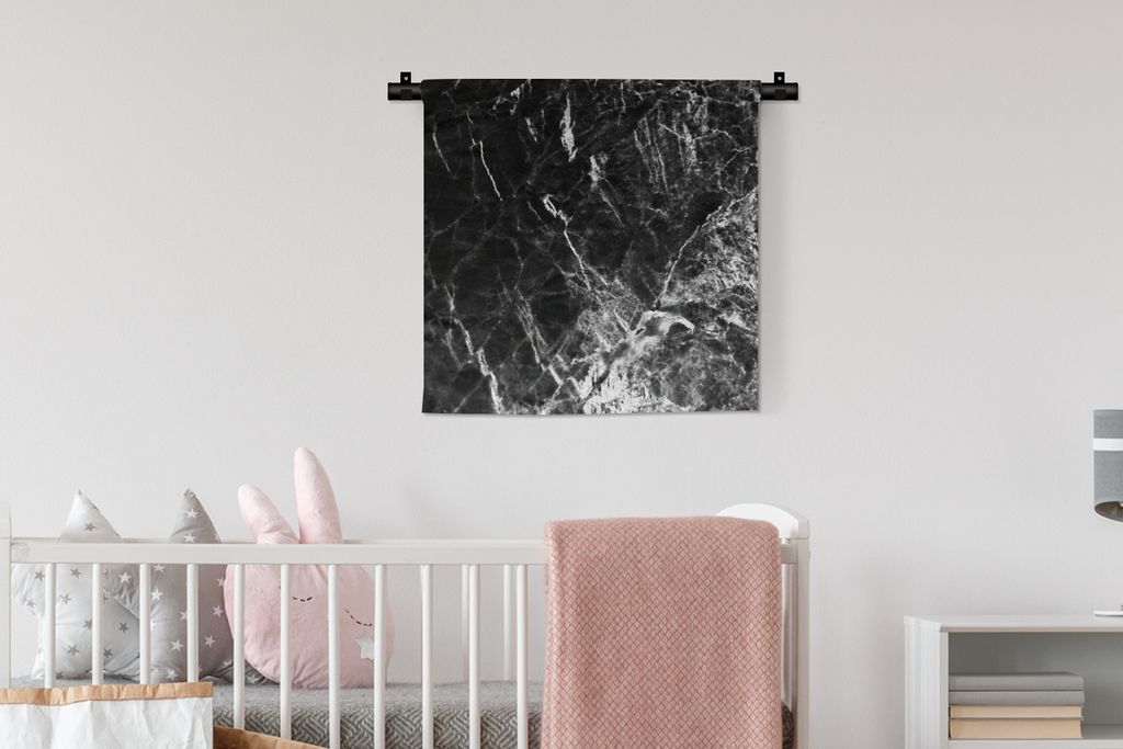 MuchoWow Wandteppich Wandbehang Marmor - Schwarz - Weiß - Klassisch 60x60 cm Tapisserie Dekoration Wandtuch - Dekorationen - Wand Decke