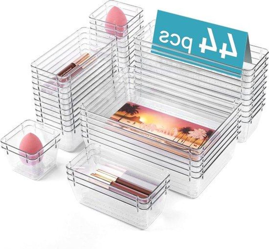 44 Stück transparente Kunststoff-Lade-Organizer-Boxen für Make-up, Schlafzimmer, Küche, Büro