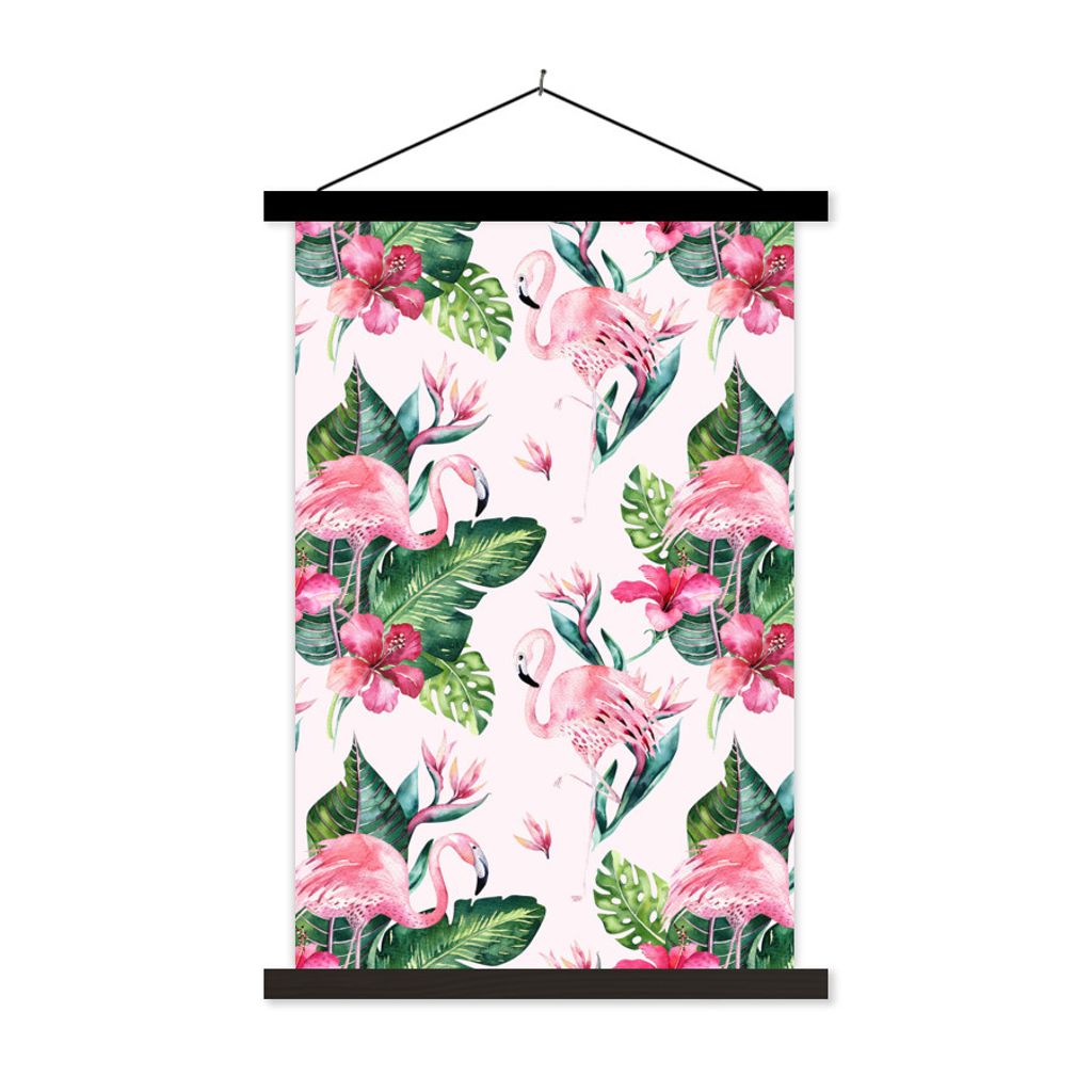 MuchoWow Textilposter Muster - Flamingo - Rosa 40x60 cm mit schwarzem Rahmen - Wanddekorationen