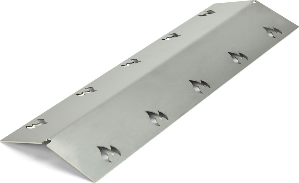 A single stainless steel grill burner cover is shown against a white background.