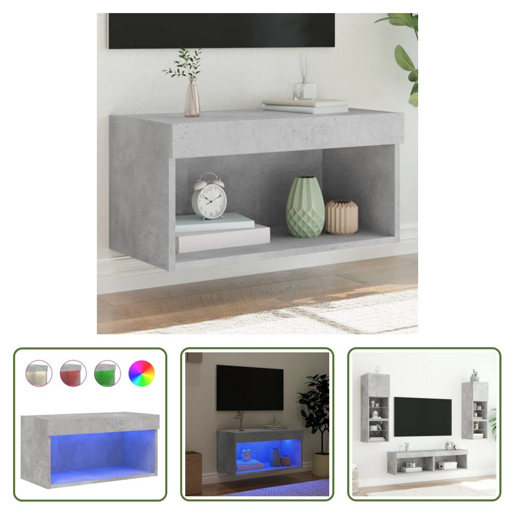 The Living Store TV-Schrank mit LED-Leuchten Betongrau Produktbild 