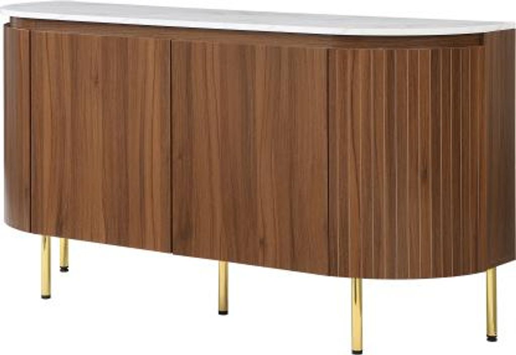 Bogenfoermiges Sideboard 145x43x78 cm NussbaumAnrichte Metallbeine Verstellbare Regale Modern Esszimmer Wohnzimmer Schliessfaecher Wohnzimmerschrank