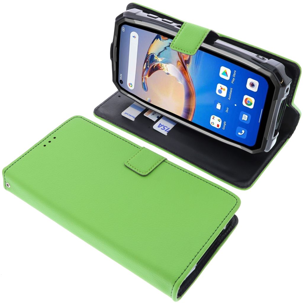foto-kontor Tasche kompatibel mit Unihertz Tank Schutzhülle grün Book Style Case Handy Schutz Hülle Buch Wallet Handyhülle Cover Klapphülle St...