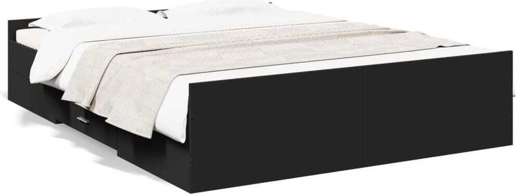 (NEU 2026) Bettgestell moderne, mit Schubladen, Schwarz 150x200 cm - Holzwerkstoff - Klassische Betten - 51.88 kg