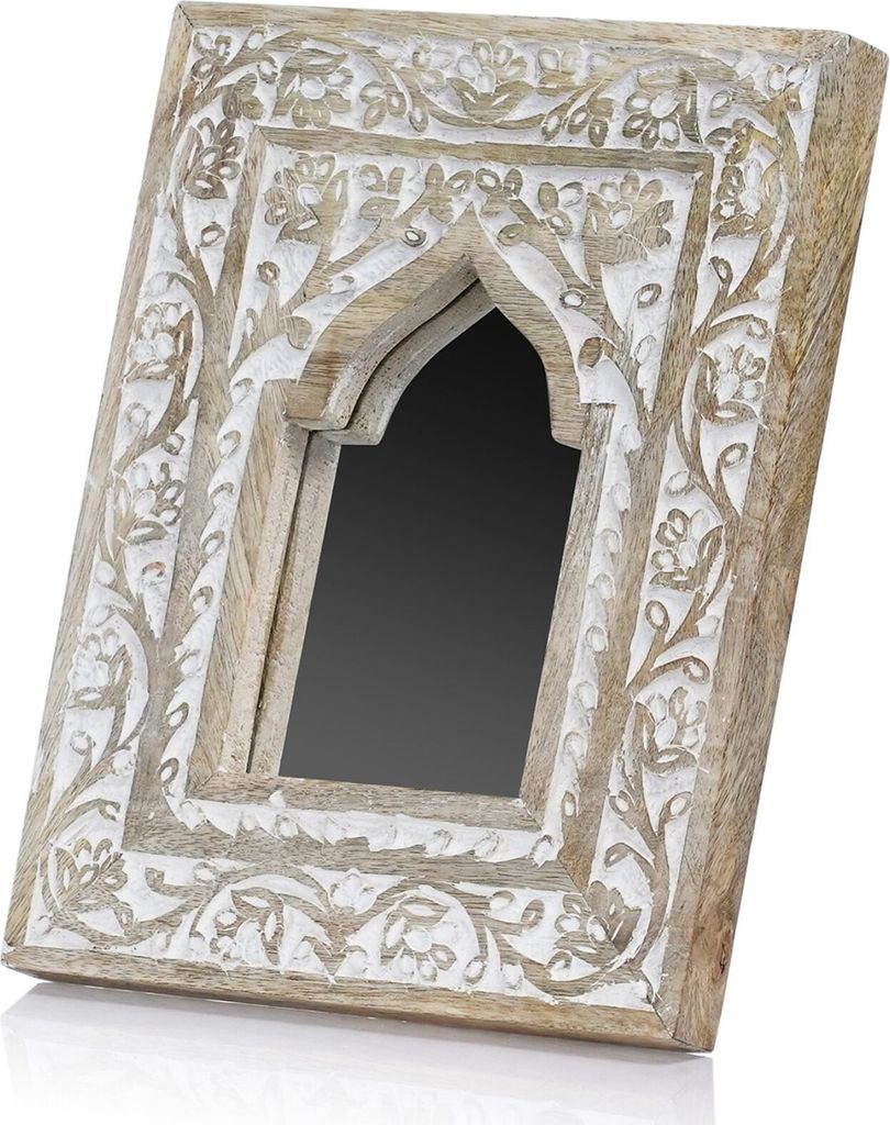 Marrakesch Schminkspiegel für den Schminktisch aus Holz 25cm groß | Boho Deko Standspiegel klein Goul | Orientalische Dekoration Make Up Spiegel ...