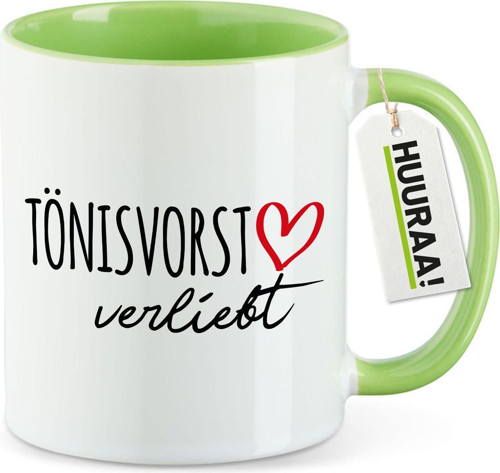Huuraa Kaffeetasse Tönisvorst verliebt 330ml Grün Keramik Kaffeebecher Geschenkidee