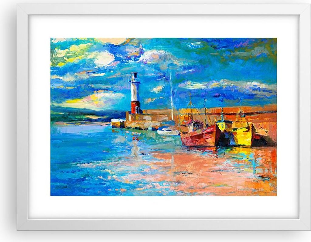 Gerahmtes Poster - Weißer Rahmen - Leuchtturm Meer - 40x30 cm - Wand Bild - Wanddeko - Wandbilder - Kunstposter - Wandposter - Bilderrahmen - Bild...