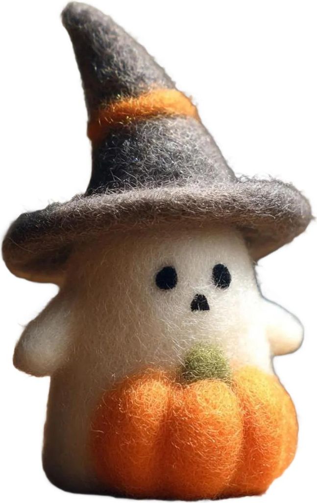 Handgemachter Halloween-Geisterkürbis aus Filz mit Zaubererhut, Wollfilz-Geisterornament für Halloween, Heimregal, Schreibtischdekoration
