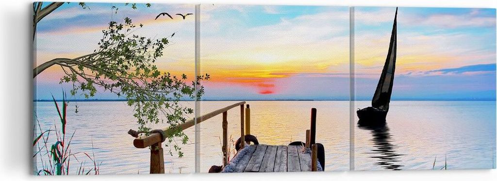 Bild auf Leinwand - Leinwandbild - Brücke See - 120x40cm - Wand Bild - Wanddeko - Wandbilder - Leinwanddruck - Bilder - Kunstdruck - Wanddekoratio...