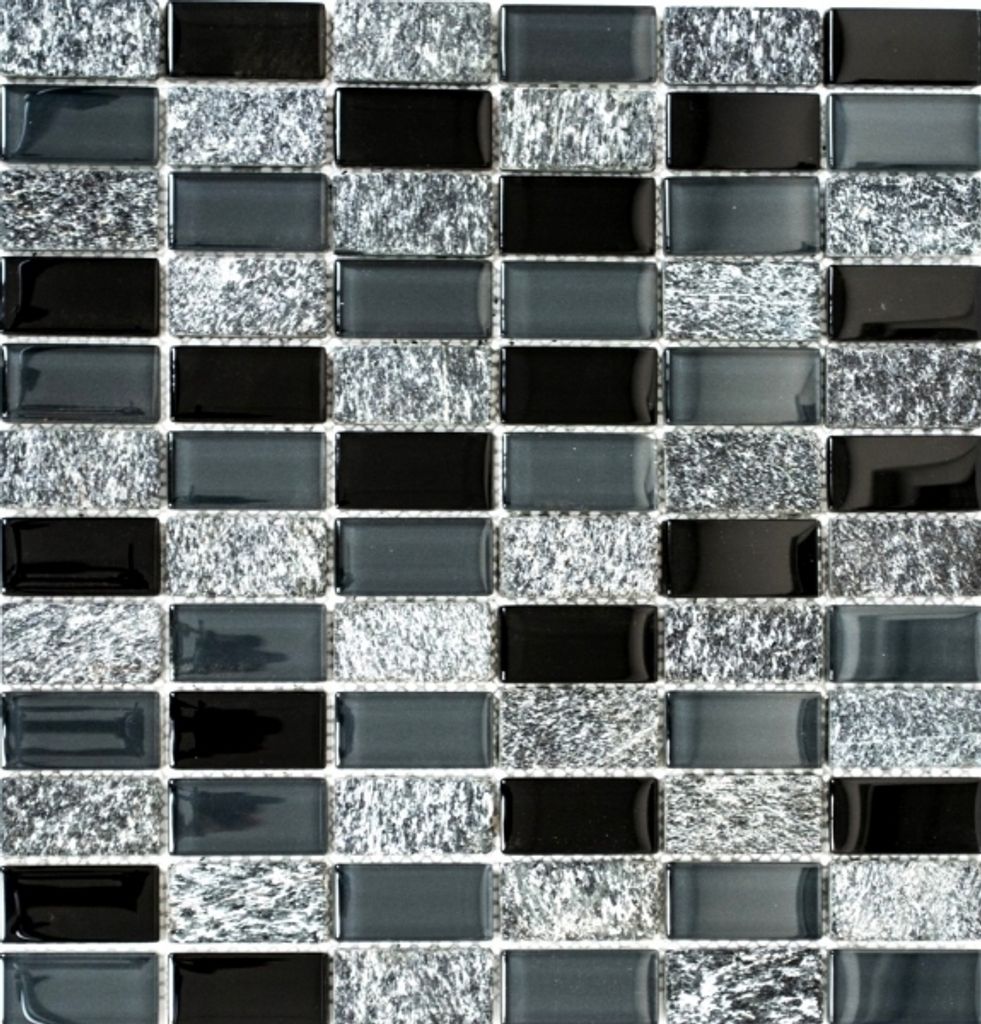 Mosaikfliese Transluzent grau schwarz Rechteck Glasmosaik Crystal Stein grau schwarz MOS87-1303