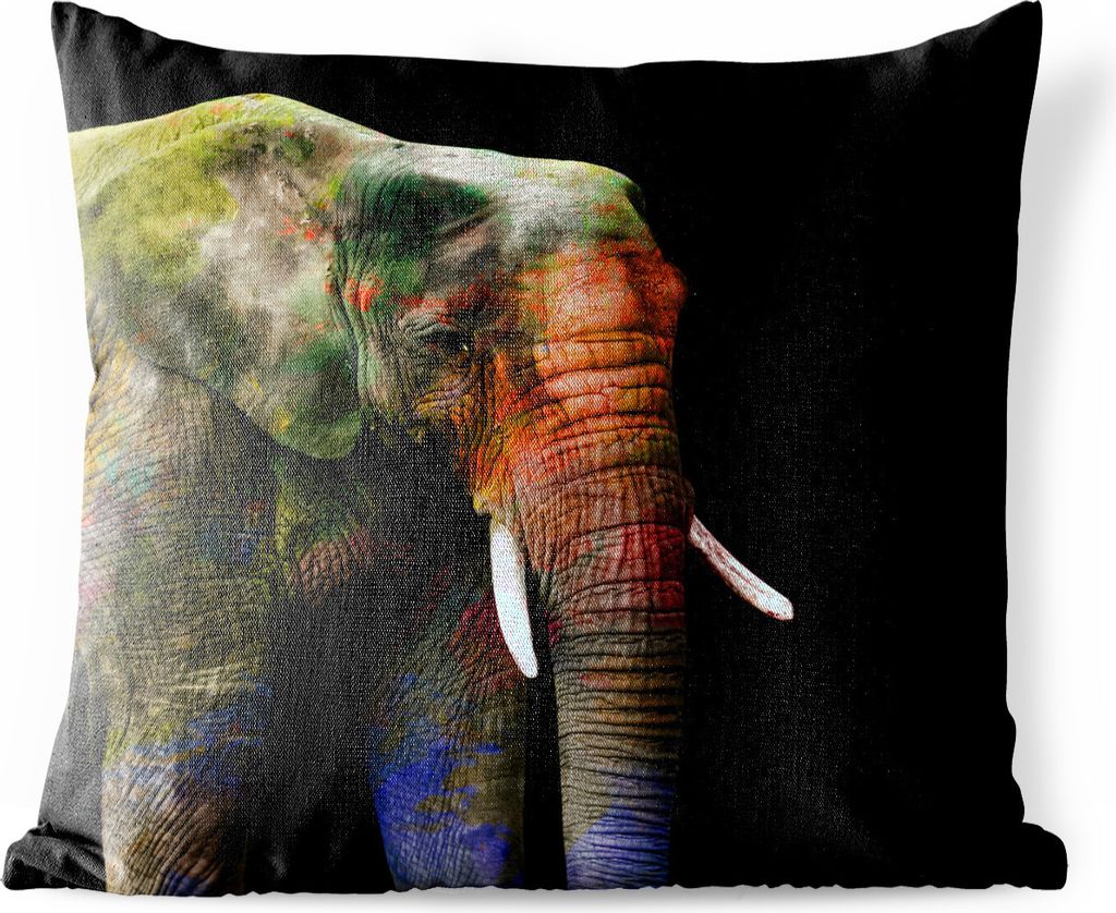 MuchoWow Outdoor Kissen - Elefant - Farben - Tier - 45x45 cm - Wetterfest - Lounge Kissen - Fotokissen - Dekoratives Kissen