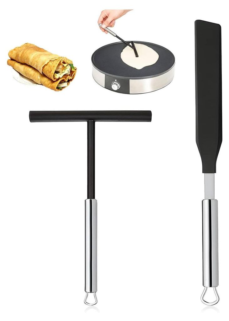 2-teiliges Edelstahl-Teigverteiler-, Crêpe-Schöpfkellen-, Spatel-Set, Crêpe-Pfannen-Zubehör, Küchenutensil