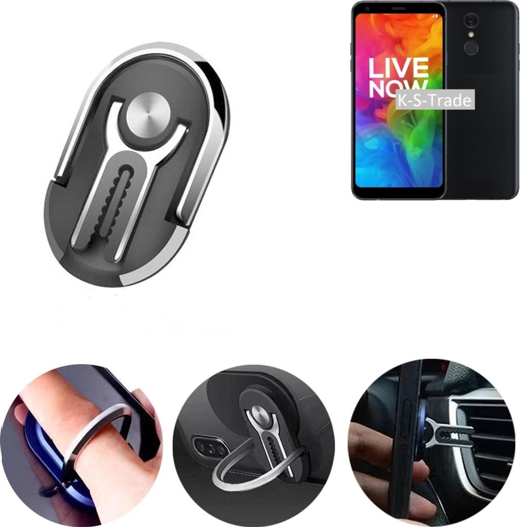 K-S-Trade 3in1 Smartphone-Ring Handy-Ring kompatibel mit LG Electronics Q7 Fingerhalterung Handyring Tischständer Lüftungsgitter-Halterung Tisch