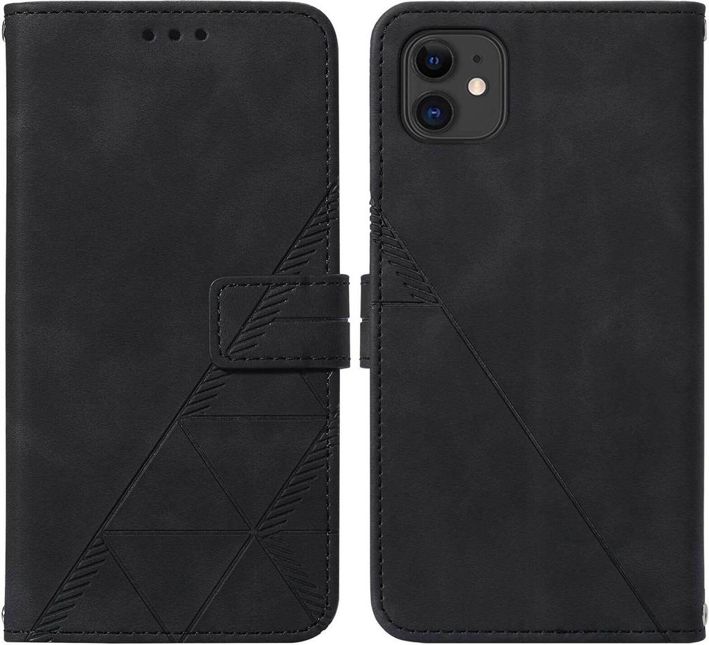 iPhone 11 Hülle, Schlank Prägung Flip Leder Kartenfächer Schutzhülle mit Ständer für iPhone 11 Schwarz