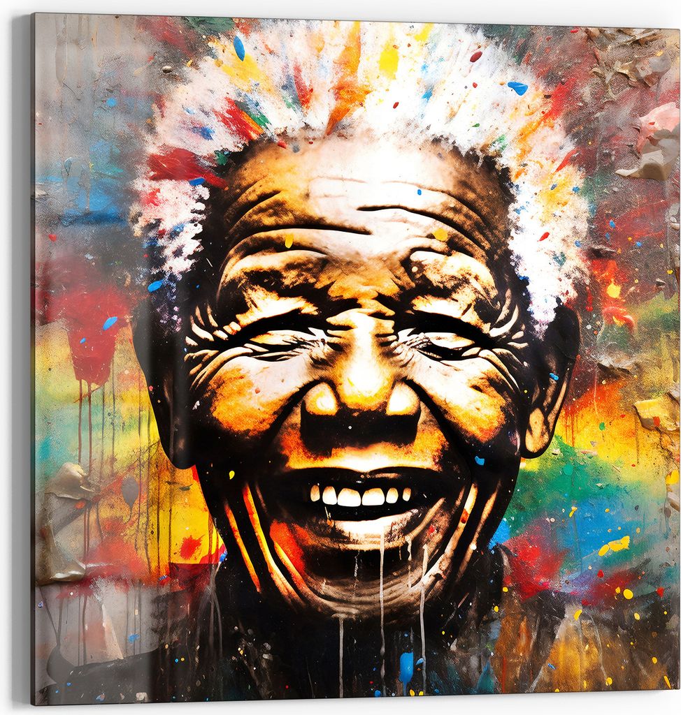 DEQOART Glasbild Echtglas 50x50 cm 'Farbenfrohes Lachen' Wandbild Bild modern Deko
