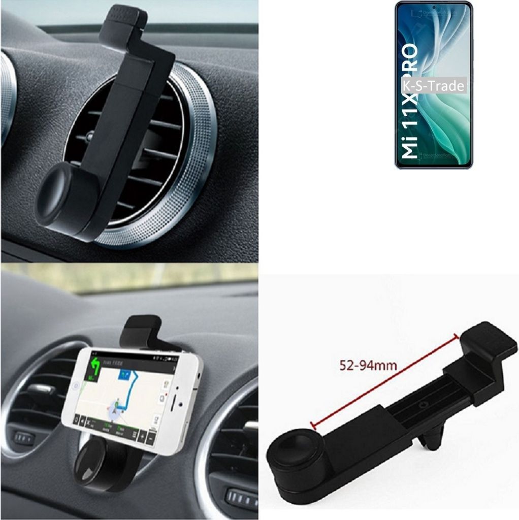 K-S-Trade Lüftungshalterung kompatibel mit Xiaomi Mi 11X Pro KFZ-Halterung Autohalterung Handy-halterung Lüftungsgitter Lüftungsschlitze Schwarz