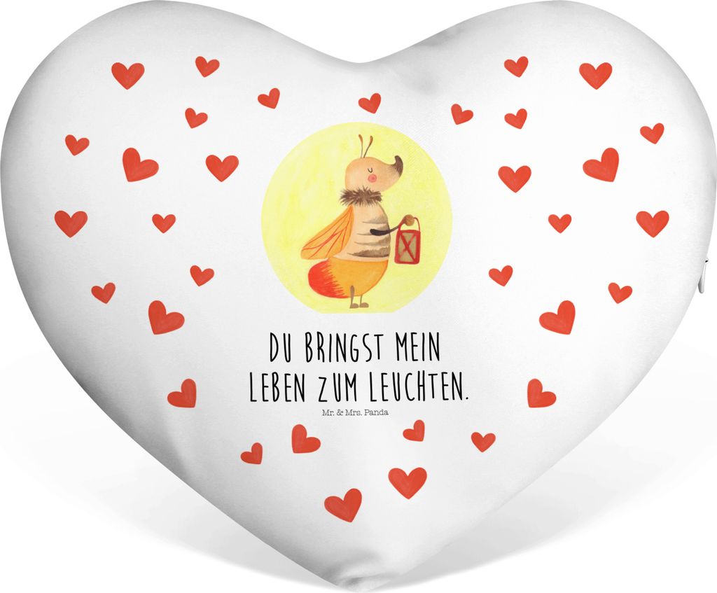 Mr. & Mrs. Panda Dekokissen Glühwürmchen - Weiß - Geschenk, dekoartikel, Herz Kissen, Lieblingsmensch, Sofakissen, Liebe, Lustige Sprüche, Lieb...
